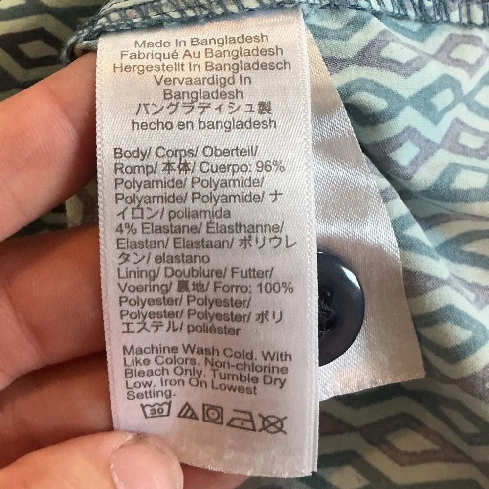 J.Crew Mens Swim Trunks XXL Teal Geometric Diamond Print Drawstring Preppy Beach